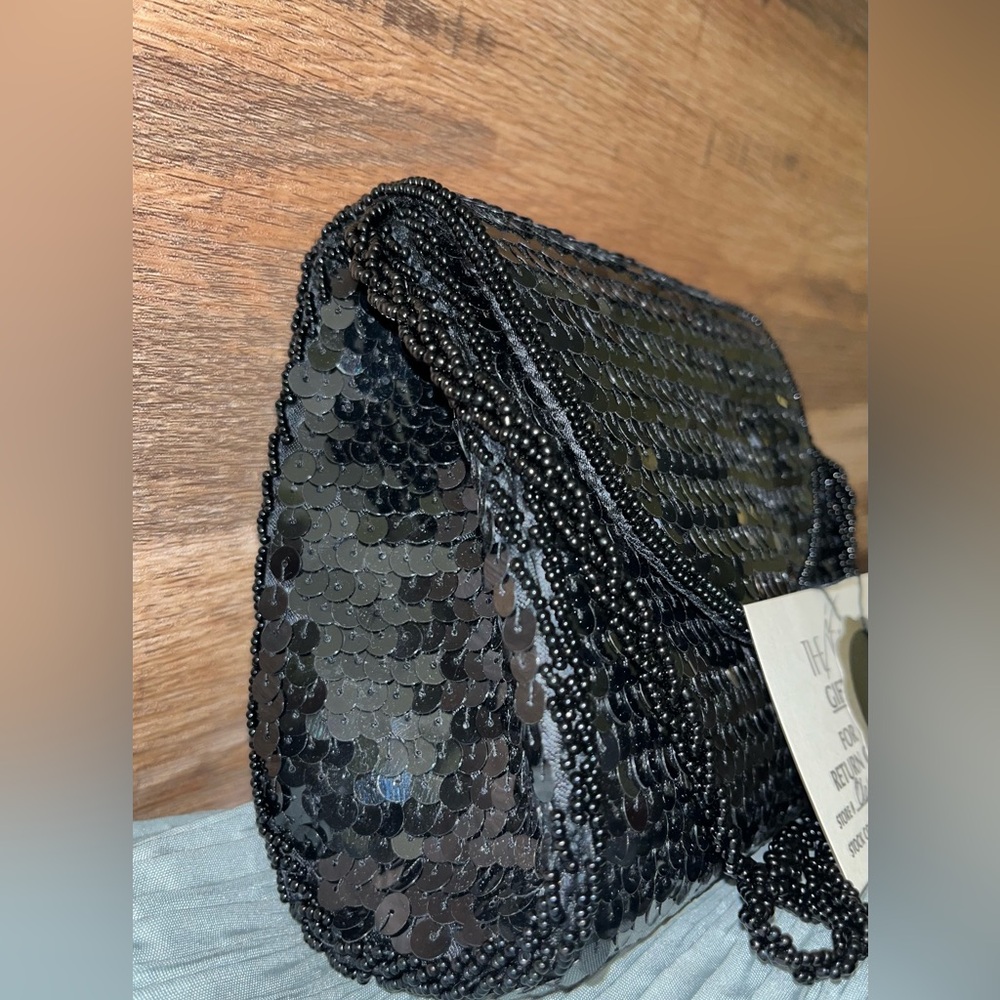 Vintage La Regale EC Black Sequin Beaded Strap Evening Bag authentic cards/box - Picture 5 of 10